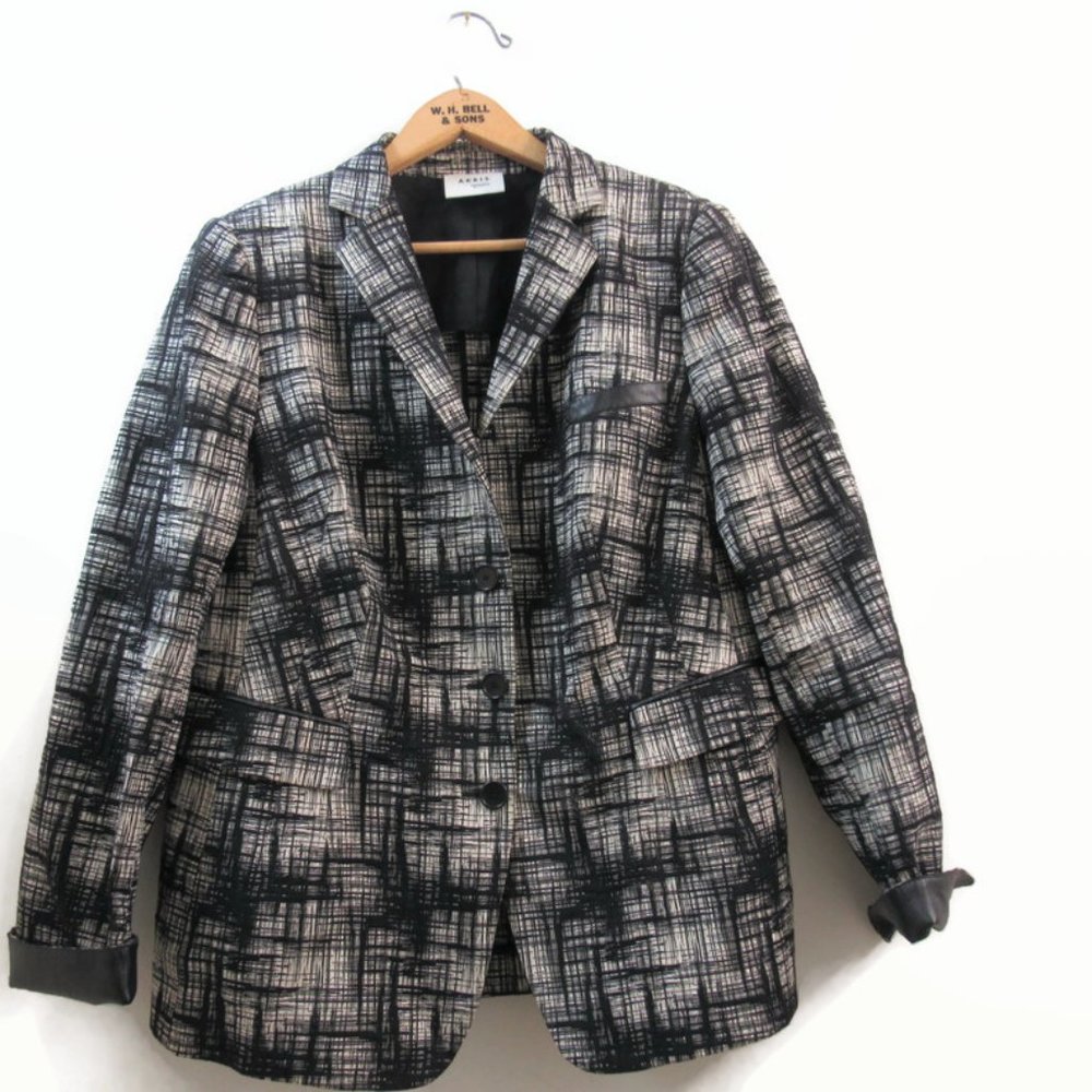 Akris Punto Cotton Blend Blazer Jacket with Faux Leather Trim
